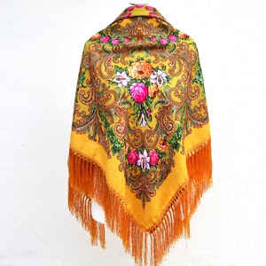 Piano scarf fringe Floral chale Ukrainian shawl