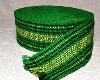 Green woven sash belt Krajka Hutsul belts Hippie sash belt