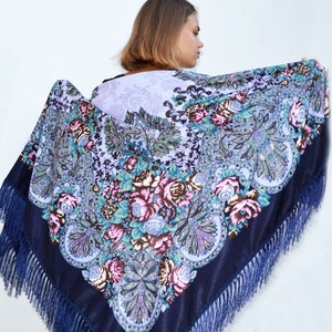 Ukraine piano shawl fringe Large floral shawl Babushka Wrap Covering shawl
