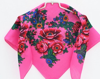 Floral Ukrainian Scarf, Vintage Babushka