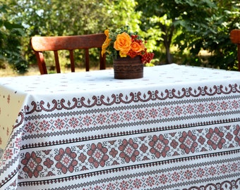 Linen tablecloth Ukrainian traditional embroidery print