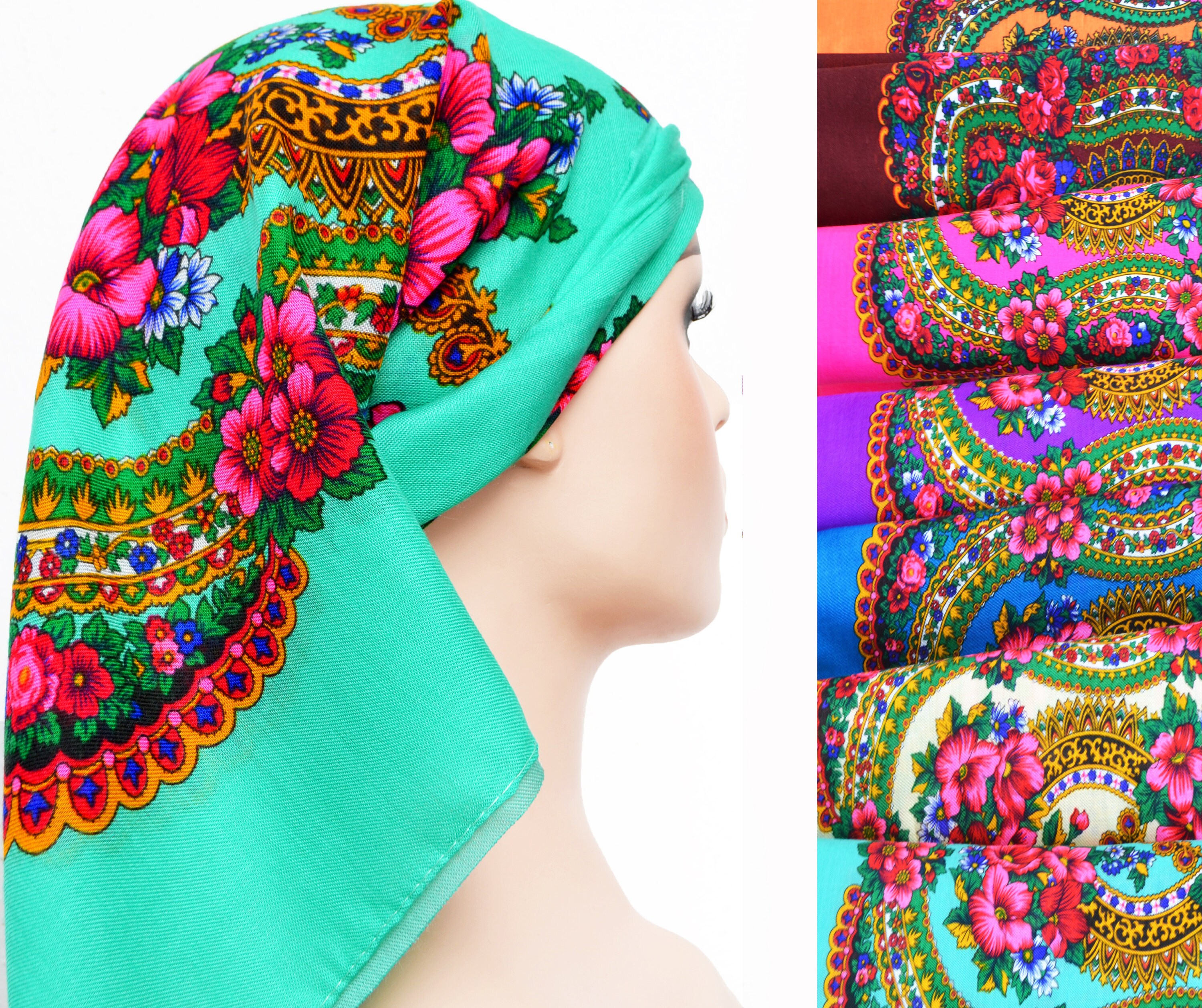 Russian Floral Scarves Babushka Head Scarf Ukranian Scarf Etsy