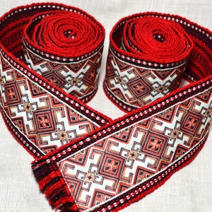Cossack woven belt Slavic red sash Length 1.9 meters Width 7 centimeters Ukrainian gifts