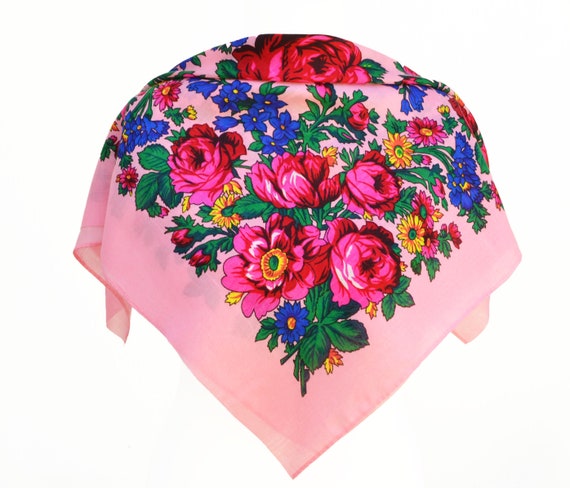Pink Floral Scarf Navajo Flower Scarf Grandma Scarves Native