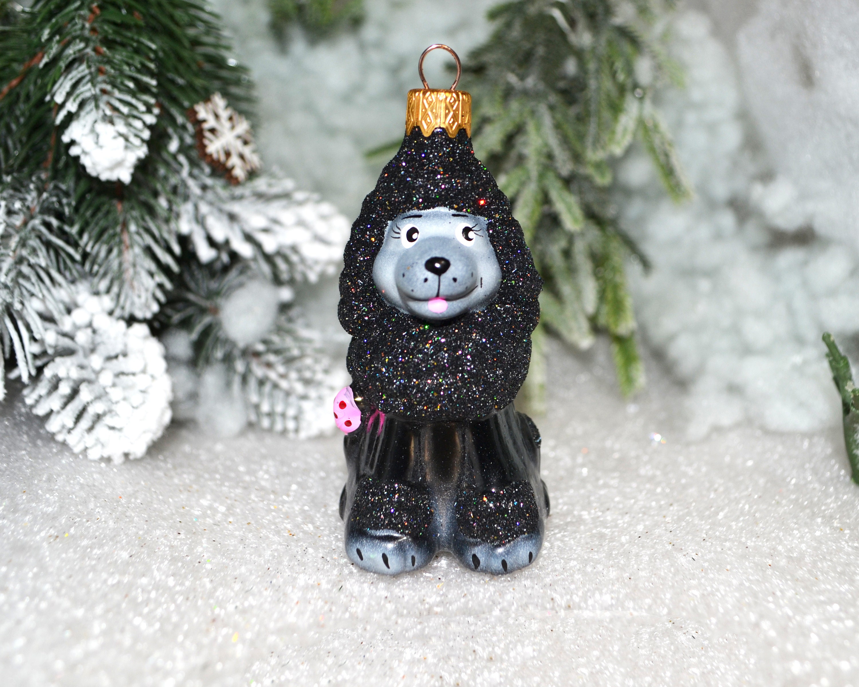 Black Poodle Ornament Animal Glass Figurin Russian Christmas Etsy