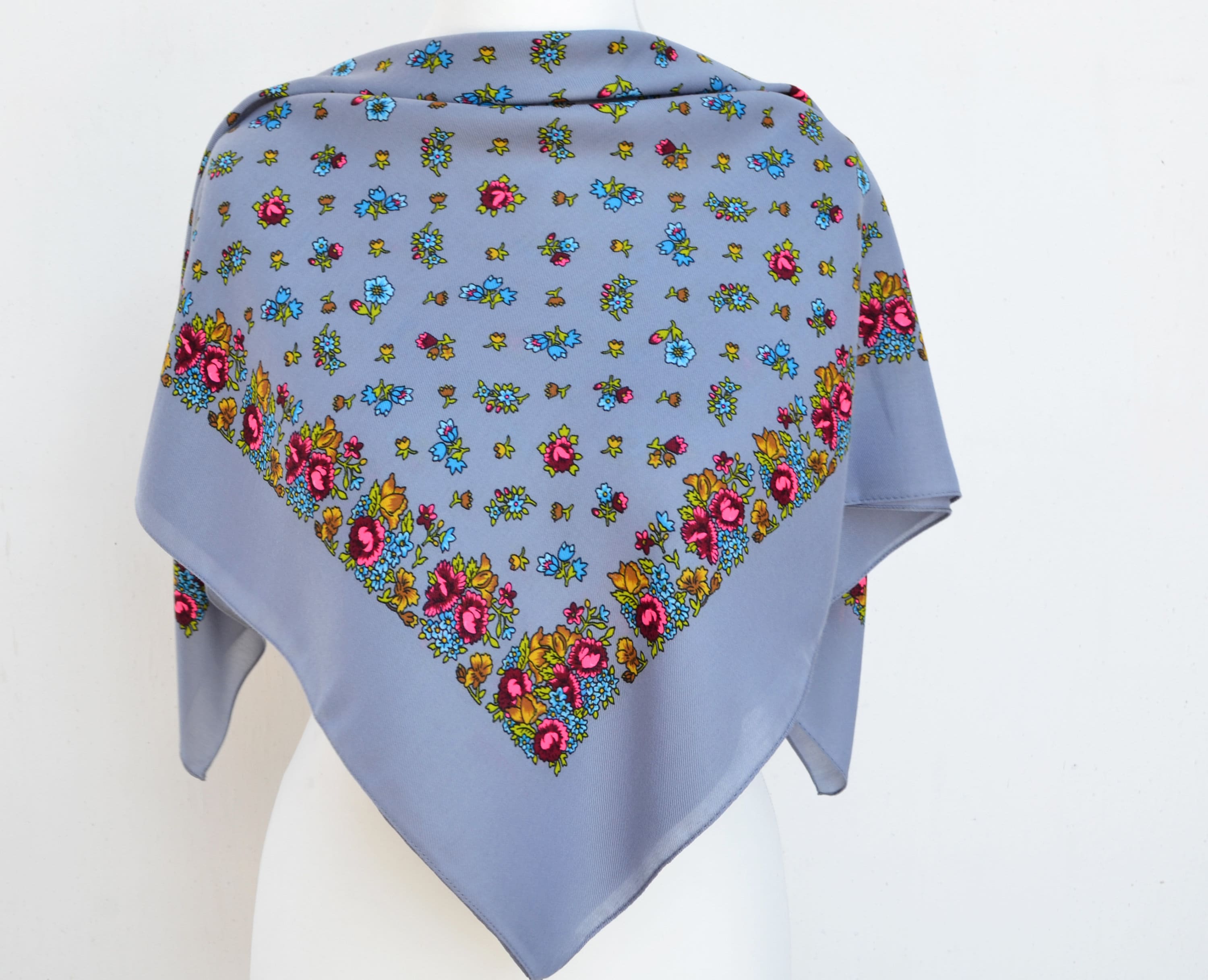 Black Head Scarf Ukranian Floral Square Scarf Slavic Scarfs Etsy