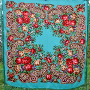 Dark green piano scarf fringe Chale Ukrainian shawl image 8