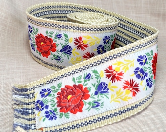 Woman woven belt Slavic beige sash Length 1.9 meters Width 7 centimeters Kushak