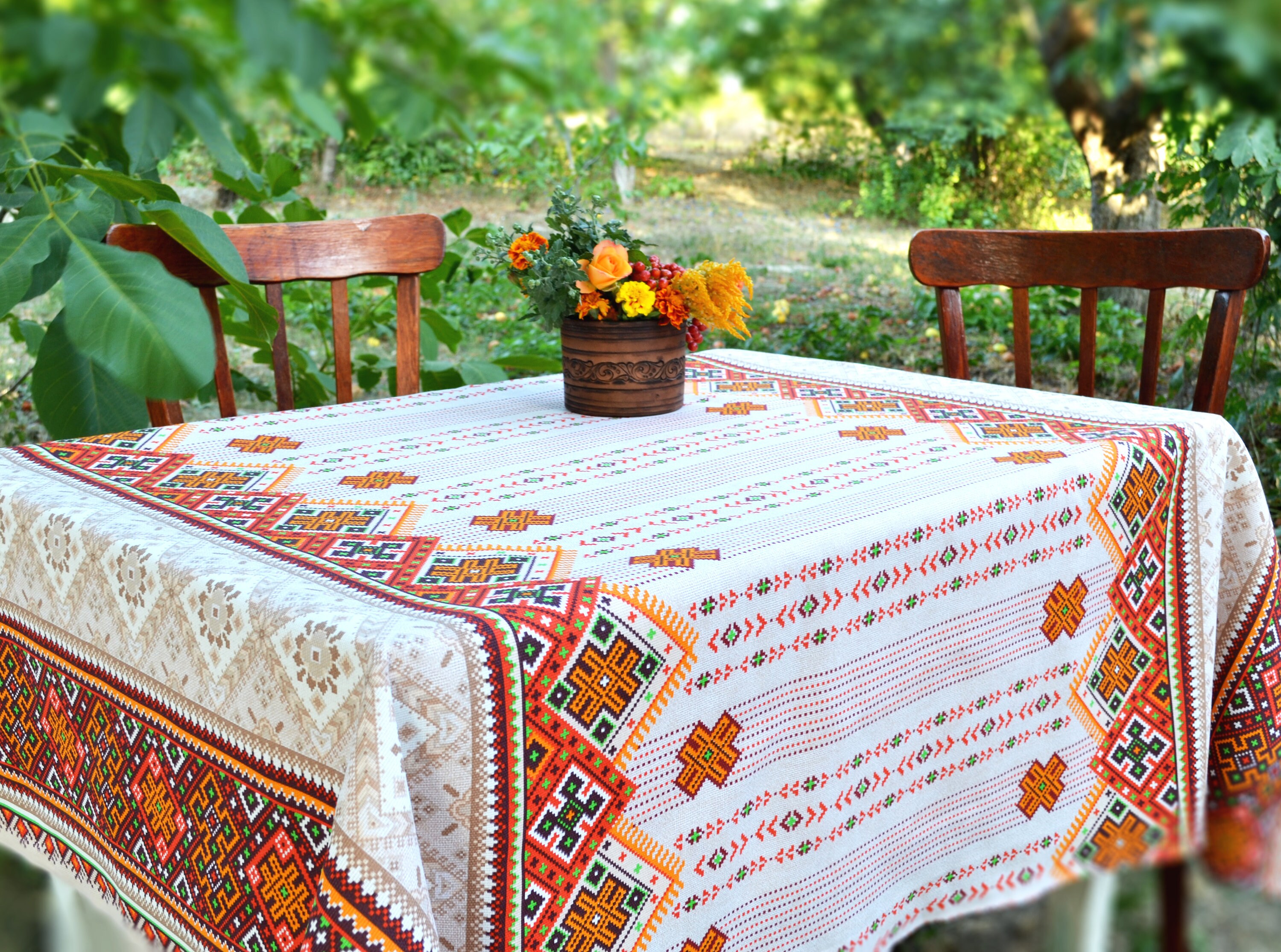 Ukrainian traditional embroidery print Set linen tablecloth Etsy