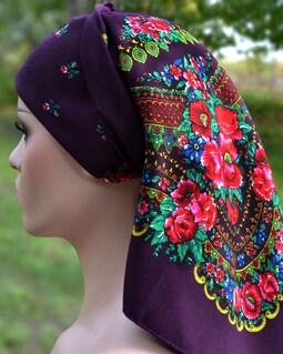 Dark Purple Head Scarf Ukranian Babushka Scarf - Etsy