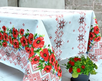 Ukrainian linen tablecloth Floral print