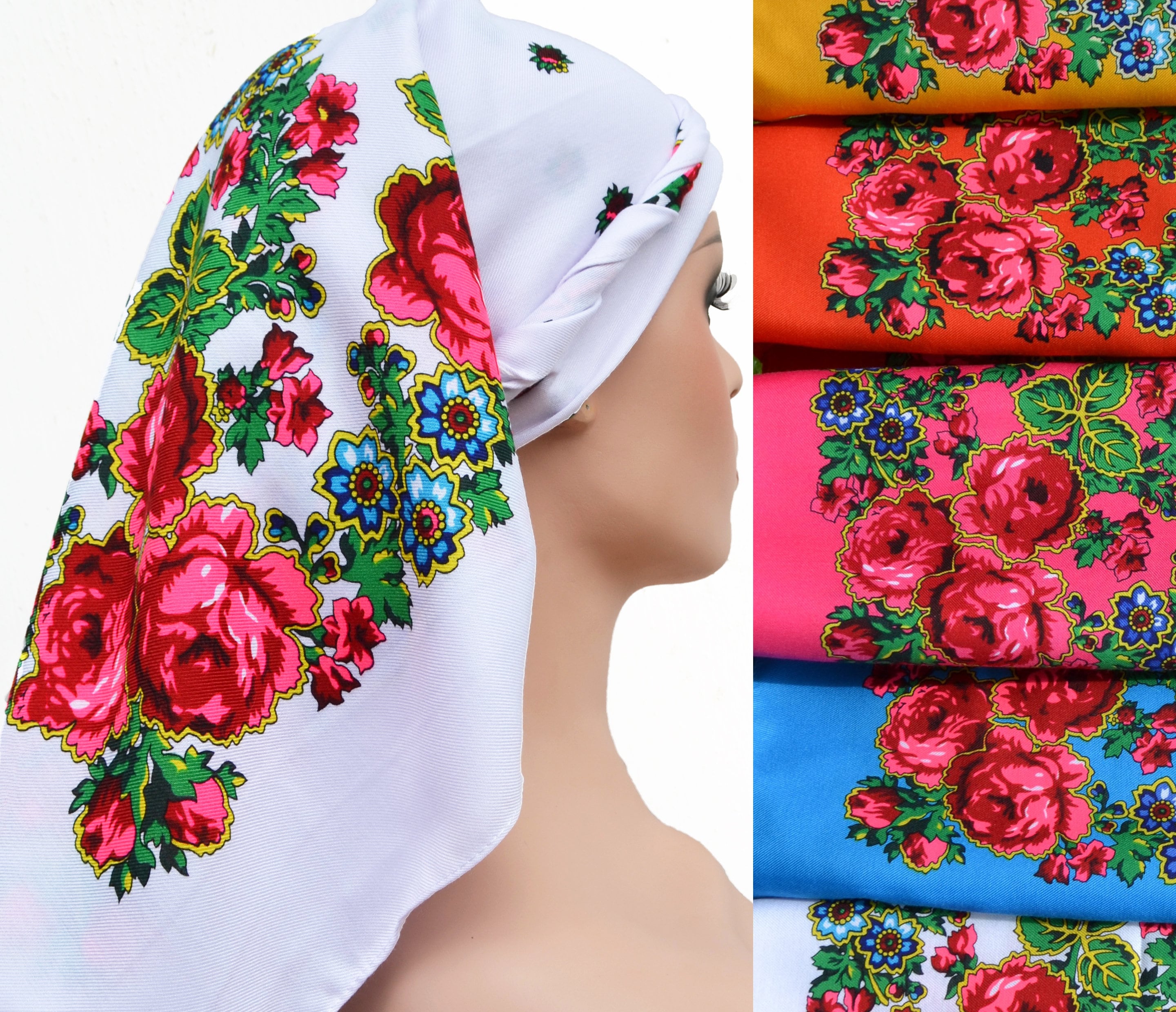 White Head Scarves Babushkas Scarf Ukrainian Folk Scarf Etsy UK