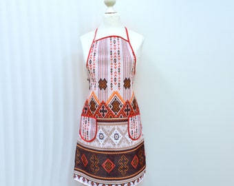 100% Linen apron  Hutsul Ukrainian traditional print apron Ukrainian gift