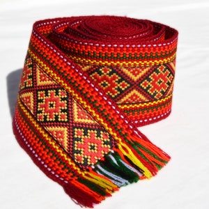 Sale! Orange red woven belt Ethnic folk sash Ukrainian gifts Width 7 centimeters