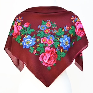 White ukrainian folk scarf Babushka Floral scarves Ukrainian scarf