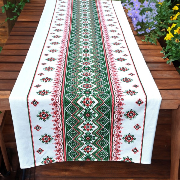 Ukrainian table runner handmade Green table runner