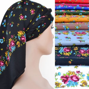 Black head scarf Ukranian floral square scarf Slavic scarfs