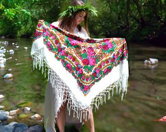 Ukrainian shawl Babushka floral shawl Slavic folk scarf