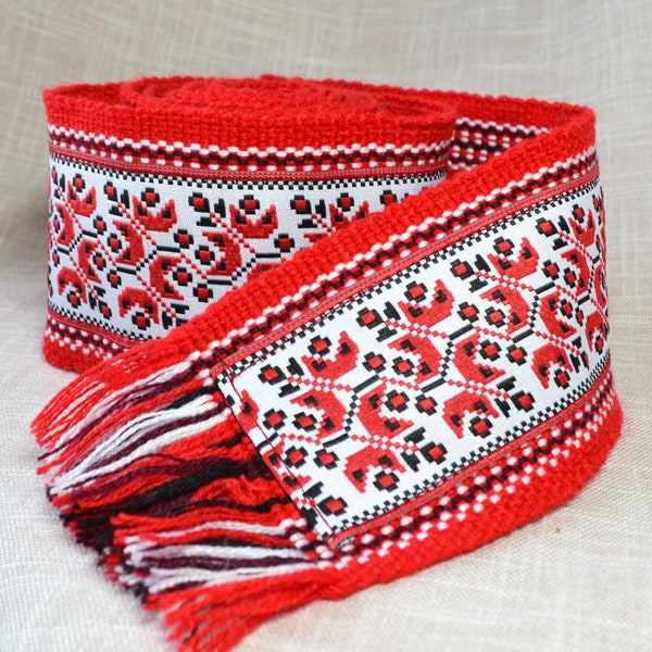 Ceinture tissée rouge Krajka Ceinture cosaque Hutsul Kozak Cadeaux ukrainiens Longueur 1,8 mètres Largeur 7 centimètres Ceinture textile ethnique