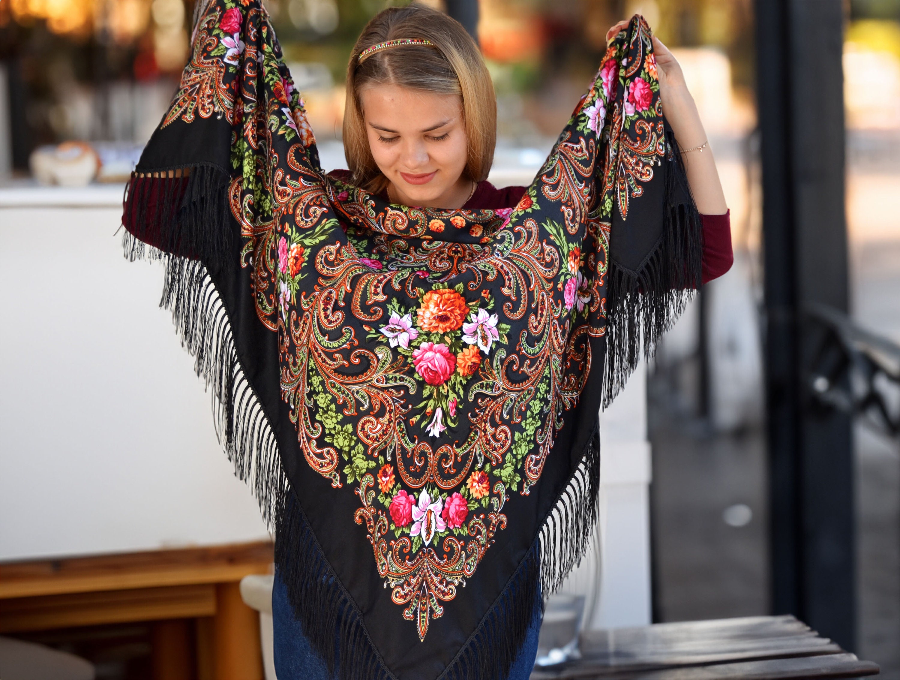 Black Shawl Fringe Piano Shawl Chale Ukrainian Shawl - Etsy