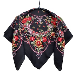 Pañuelo negro para la cabeza Pañuelo cuadrado ucraniano Babushka