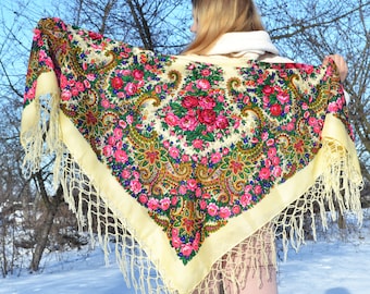 Piano scarf fringe Chale Ukrainian wedding shawl