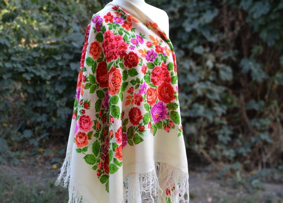 100% wool Piano shawl Chale russe Blanket scarf