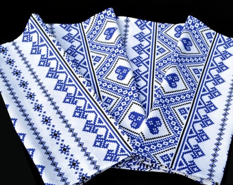 Set ukrainian tea towels blue Rushnyk Embroidery print Ukrainian gift