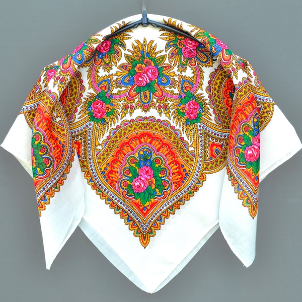 Ukrainian head scarf Babushka floral scarf Polish scarf