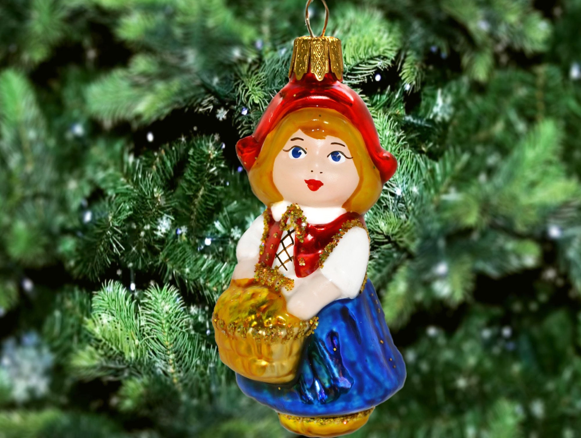 Little Red Riding Hood Glass Ornament,Russia Handmade Holiday,Christmas New Year 