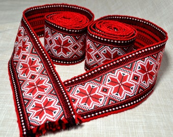 Red sash Cossack woven belt Hutsul Kozak Ukrainian gifts Length 1,8 meters Width 7 centimeters