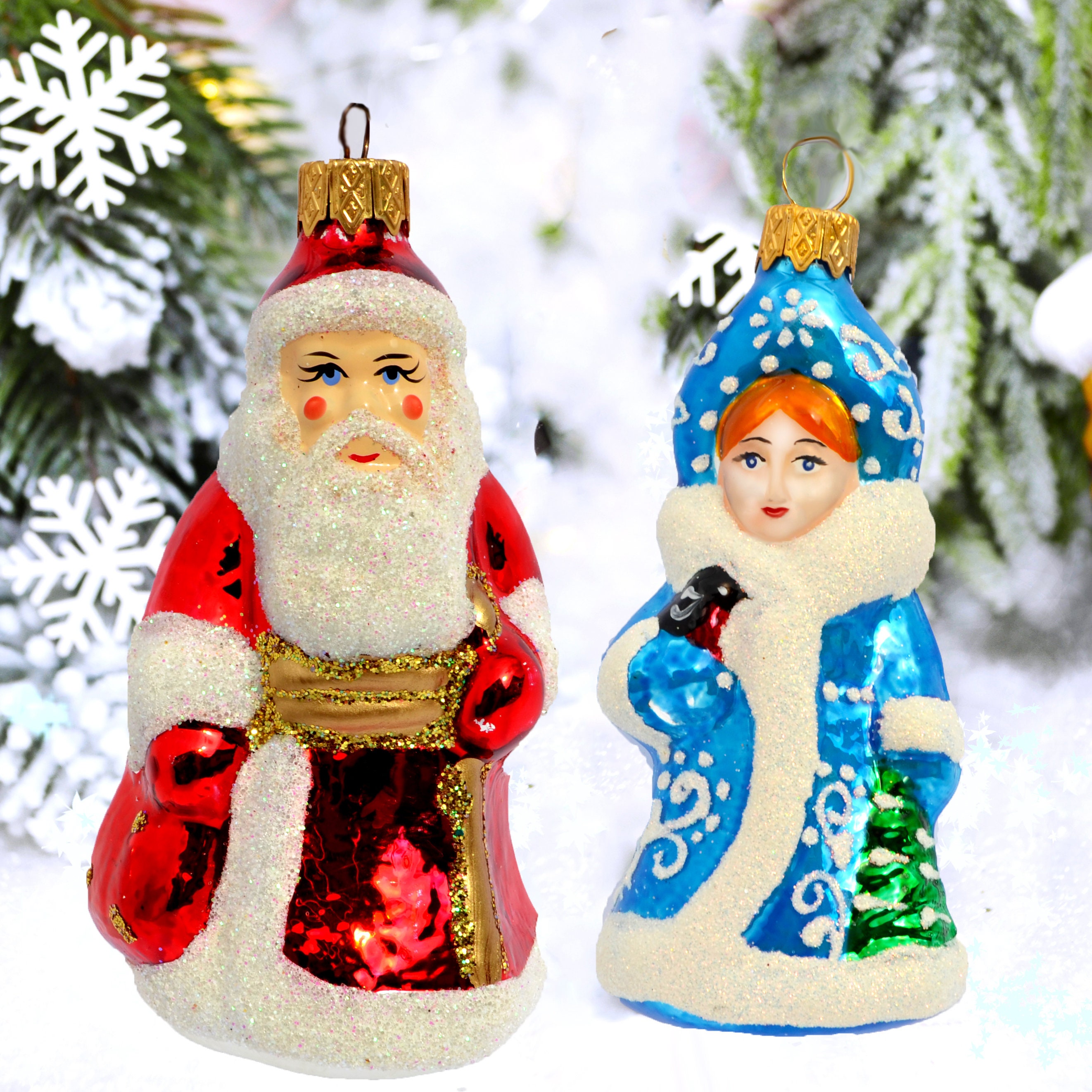 2 set christmas ornament Snow Maiden Ded Moroz Snegurochka Ukrainian gifts