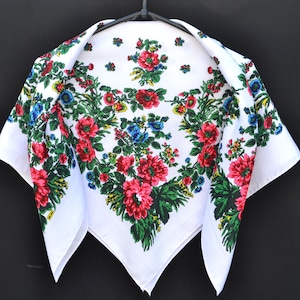 White ukraine shawl Babushka scarf Ukrainian head scarf