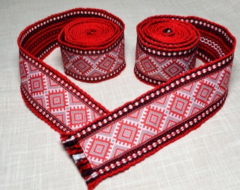 Cossack woven belt Kozak red sash  Ukrainian gifts Length 2 meters Width 7 centimeters