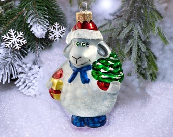 Sheep glass ornament Ukraine christmas ornaments Woodland animal figurine