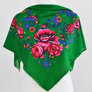 Floral Scarves Babushka scarf 28&quot; x 28&quot; Ukrainian head scarf