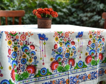 Ukrainian linen table cloth Petrykivka painting tablecloth Size: 150 cm x 220 cm (59" x 86.6"approx.) Ukrainian gifts