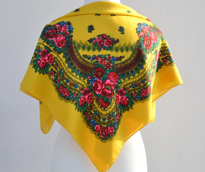 Russian floral scarves Babushkas scarf Ukrainian Polish scarf Etsy