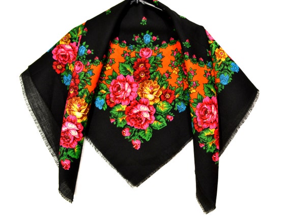 Russian Shawl Vintage floral scarf Unusual chale