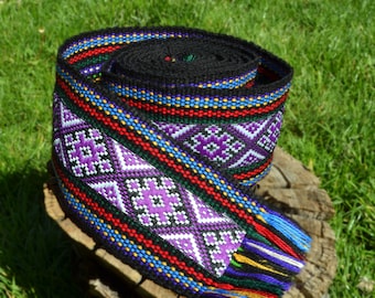 Purple handwoven belt Long traditional Ukrainian sash Kraika Ukrainian gifts