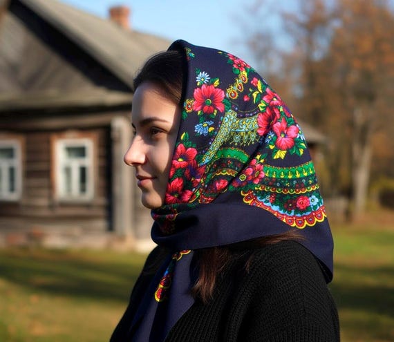 Vintage Ukrainian Floral Scarf Babushka Head - Etsy