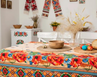 Ukrainian Folk Art Tablecloth Ethnic Kitchen Linen