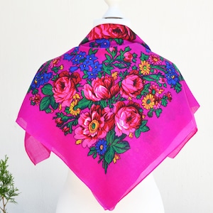 Ukrainian head scarf Floral square scarves Babushka scarf