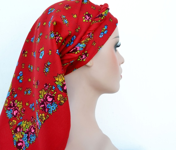 Rode hoofddoek Bloemen vierkante sjaal Babushka sjaal - België