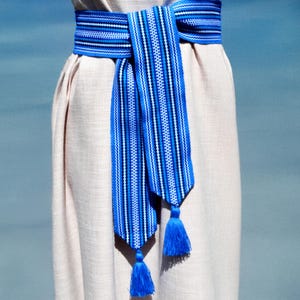 Blue woven belts with tassel Made in ukraine
