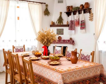 Ensemble imprimé broderie traditionnelle ukrainienne Nappe et serviettes en lin Broderie houtsoul