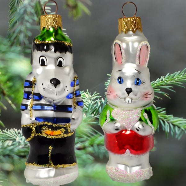 Glass ornaments wolf and hare Retro Christmas ornaments