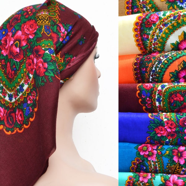 Ukrainian scarf Floral babushka scarf Folk scarf Ukrainian gifts