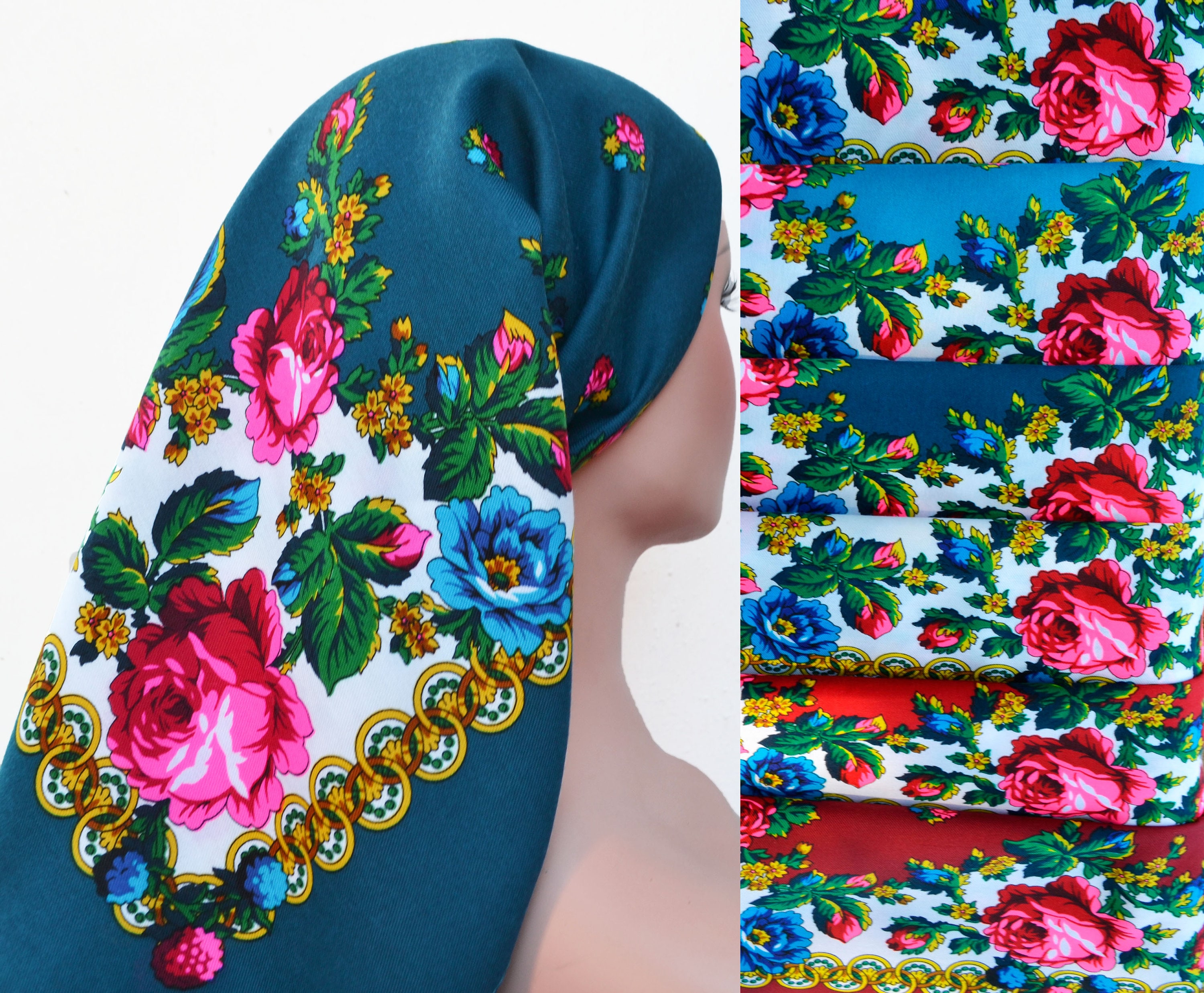 Floral Scarves Babushkas Head Scarf Ukrainian Folk Scarf - Etsy