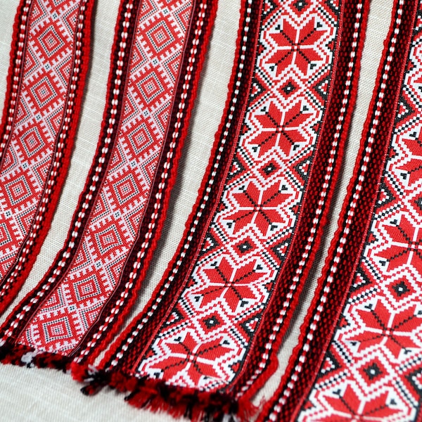 Ethnic red belt Cossack woven belt Kozak Hutsul red sash  Ukrainian hand crafted belt